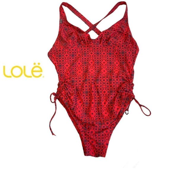 LOLE red floral Geometric print one piece swimsuit Sz S - Picture 1 of 9